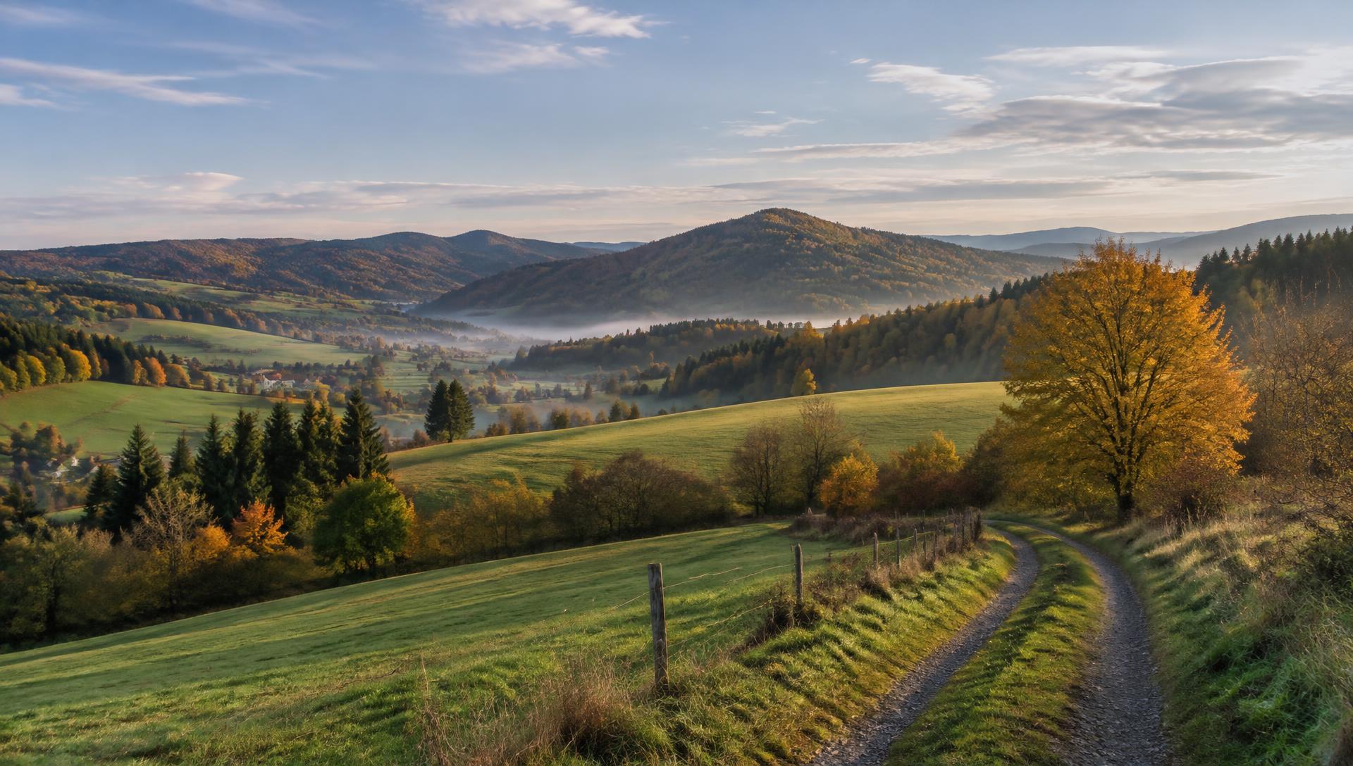 Kopcovitá krajina Nízkého Jeseníku v okolí Oder